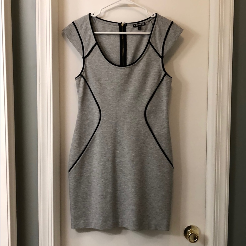 Gray and Black Express dress with gold zip back